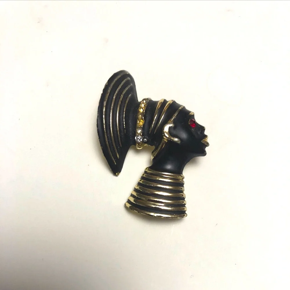 Vintage African Woman Pin Brooch Mid Century